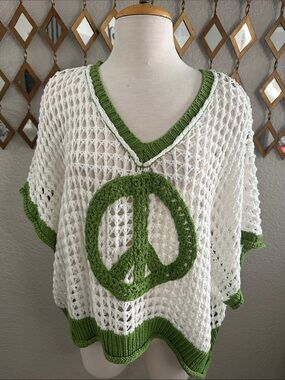 ✨ NWT POL Open Crochet Oversized Peace Sign Sweater ✨